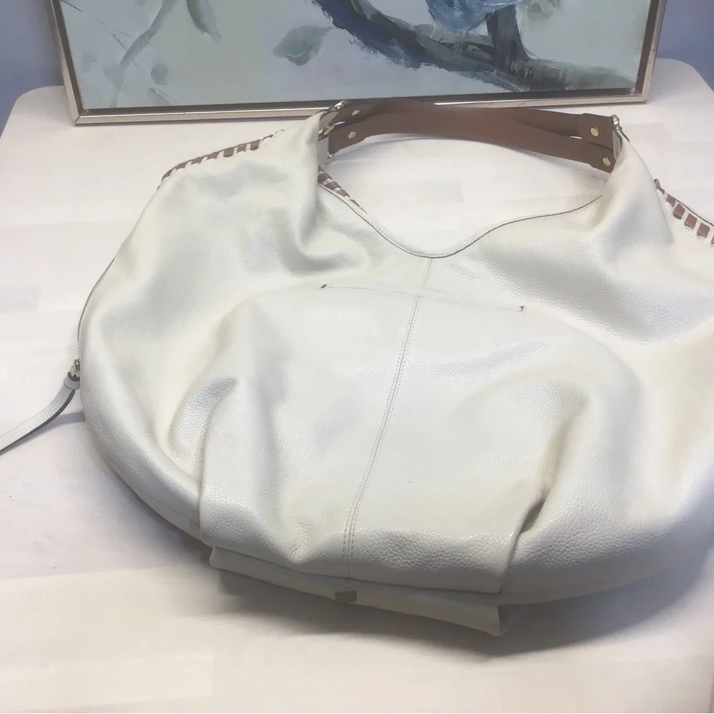 Lodis Leather Lacey Tote Large Hobo Bag, Sand & Chestnut - Picture 10 of 11